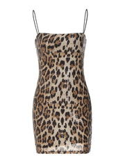 Leopard Sexy Clubwear Backless Spaghetti Strap Bodycon Dress