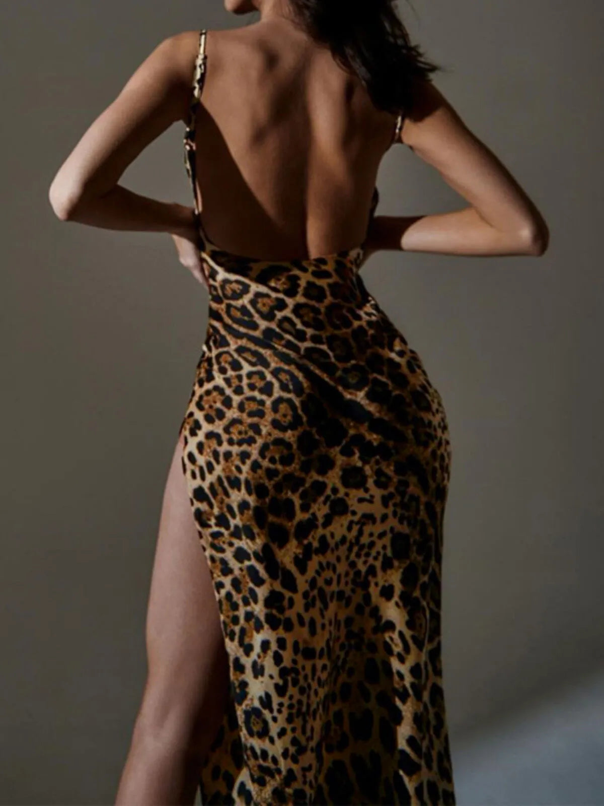 Leopard Sexy Clubwear Backless Spaghetti Strap Bodycon Dress