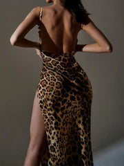 Leopard Sexy Clubwear Backless Spaghetti Strap Bodycon Dress