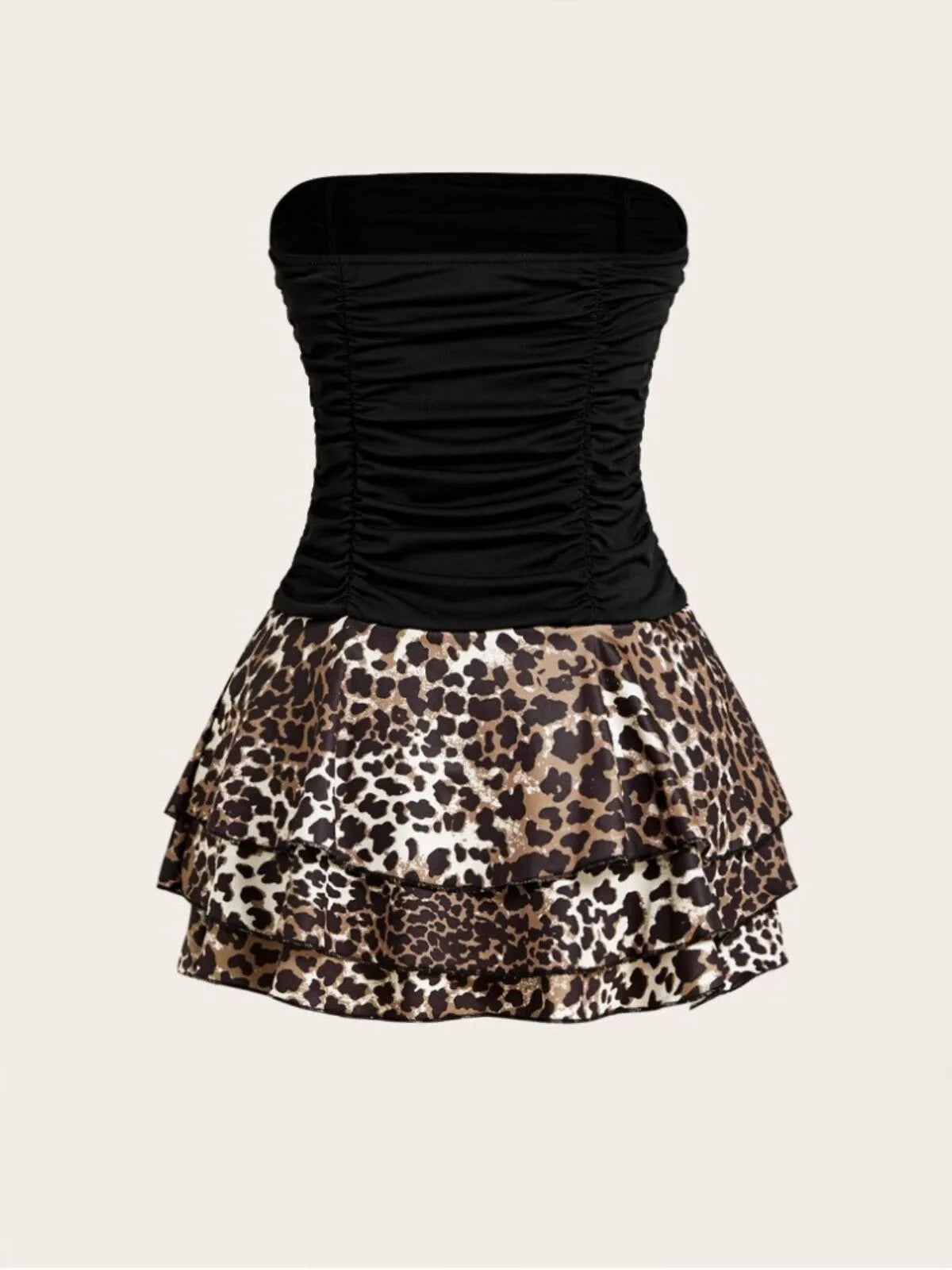 Leopard Sexy Party Tie Back Strapless Tiered Dress