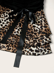 Leopard Sexy Party Tie Back Strapless Tiered Dress