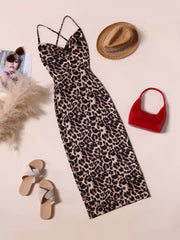 Leopard Spaghetti Strap Sleeveless Bodycon Dress