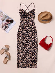 Leopard Spaghetti Strap Sleeveless Bodycon Dress