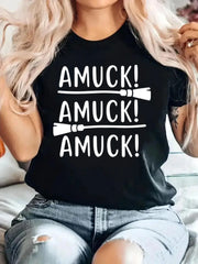 Letter AMUCK Round Neck T-shirt