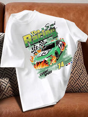 Letter & Car The Racing Round Neck Short Sleeve T-shirt