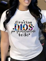 Letter DIOS Round Neck T-shirt