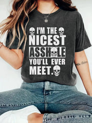 Letter Print Skull Heat Transfer Round Neck Soft T-shirt