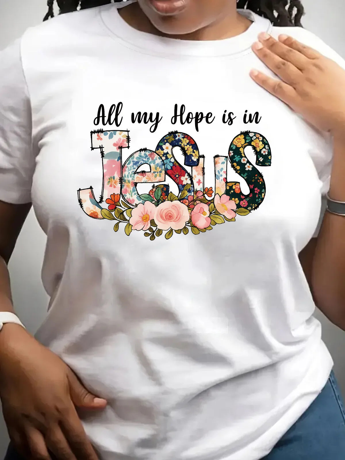 Letter Jeaus Round Neck T-shirt