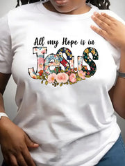 Letter Jeaus Round Neck T-shirt