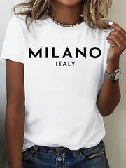 Letter MILANO Round Neck T-shirt