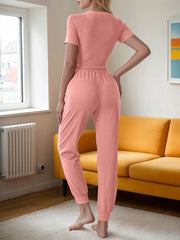 Letter Print Short Sleeve Pajama Pants Set