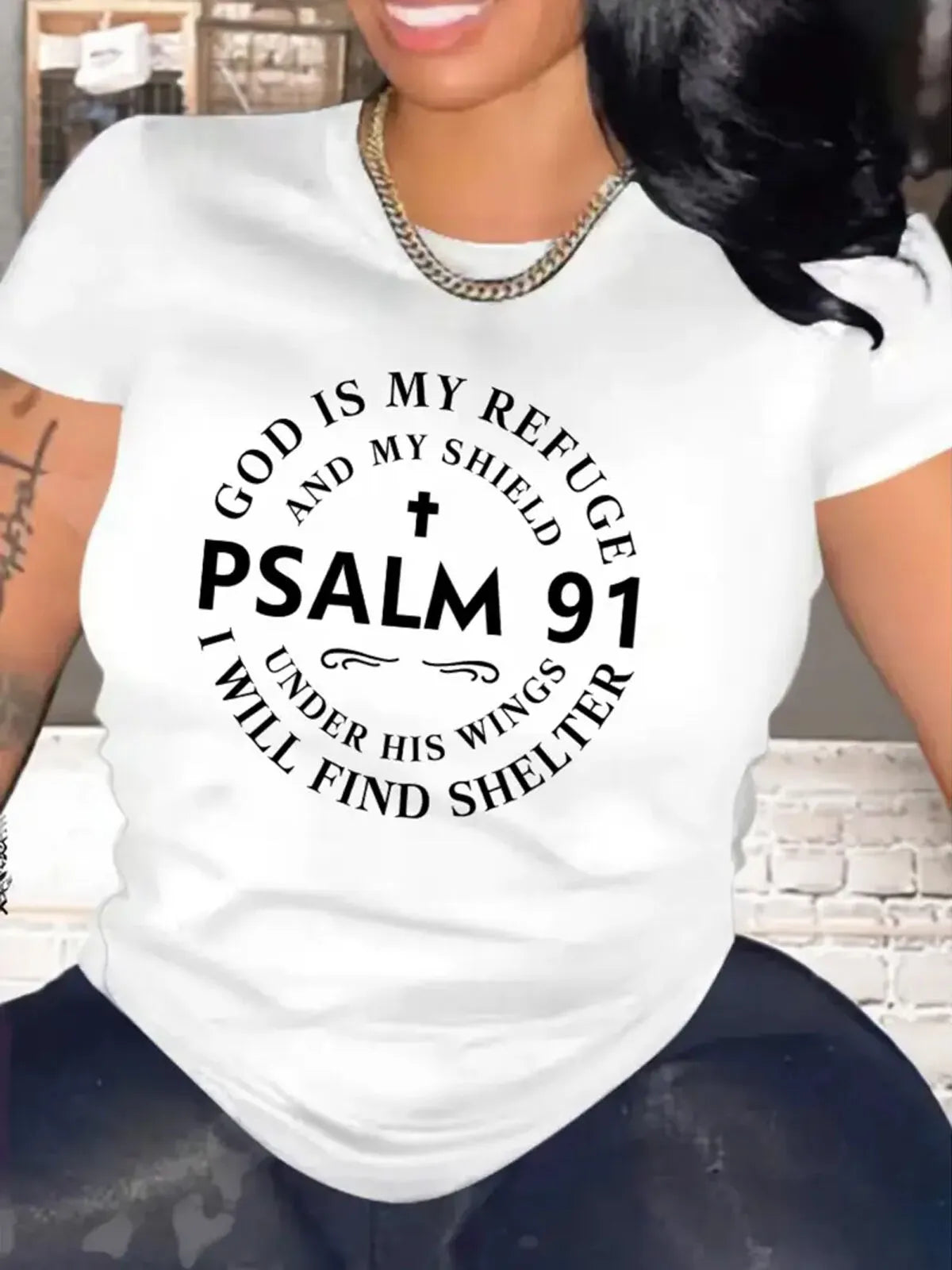 Letter PSALM Round Neck T-shirt