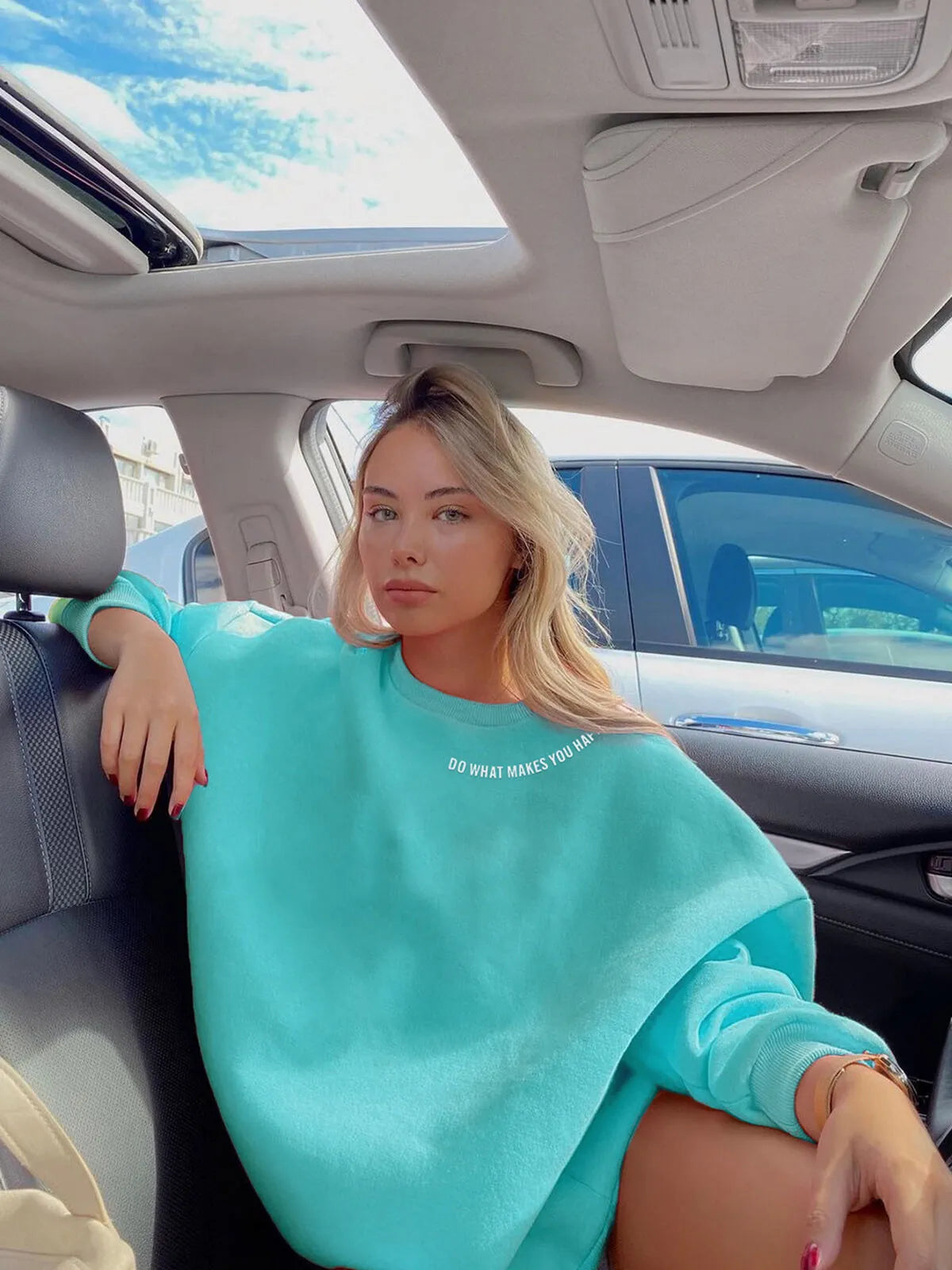 Letter Round Neck Long Sleeve Sweatshirt