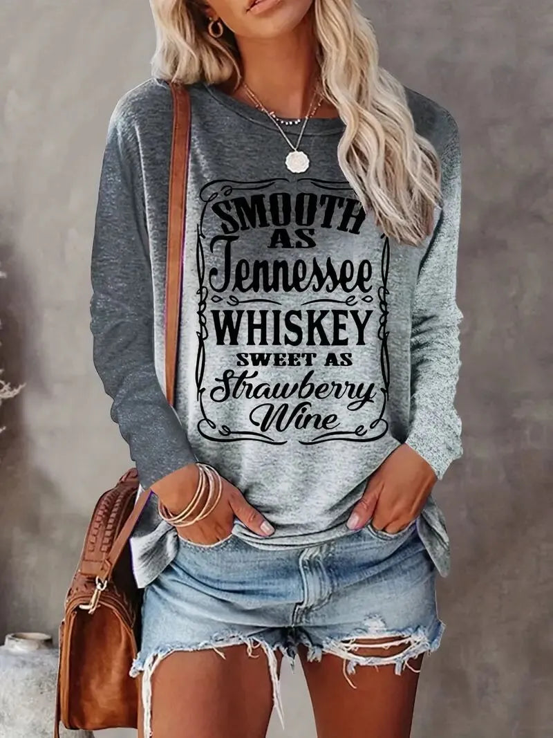 Letter Round Neck Regular Sleeve Long Sleeve T-shirt