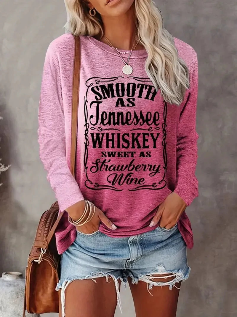 Letter Round Neck Regular Sleeve Long Sleeve T-shirt