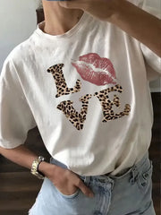 Letter Round Neck Regular Sleeve Short Sleeve Regular T-shirt