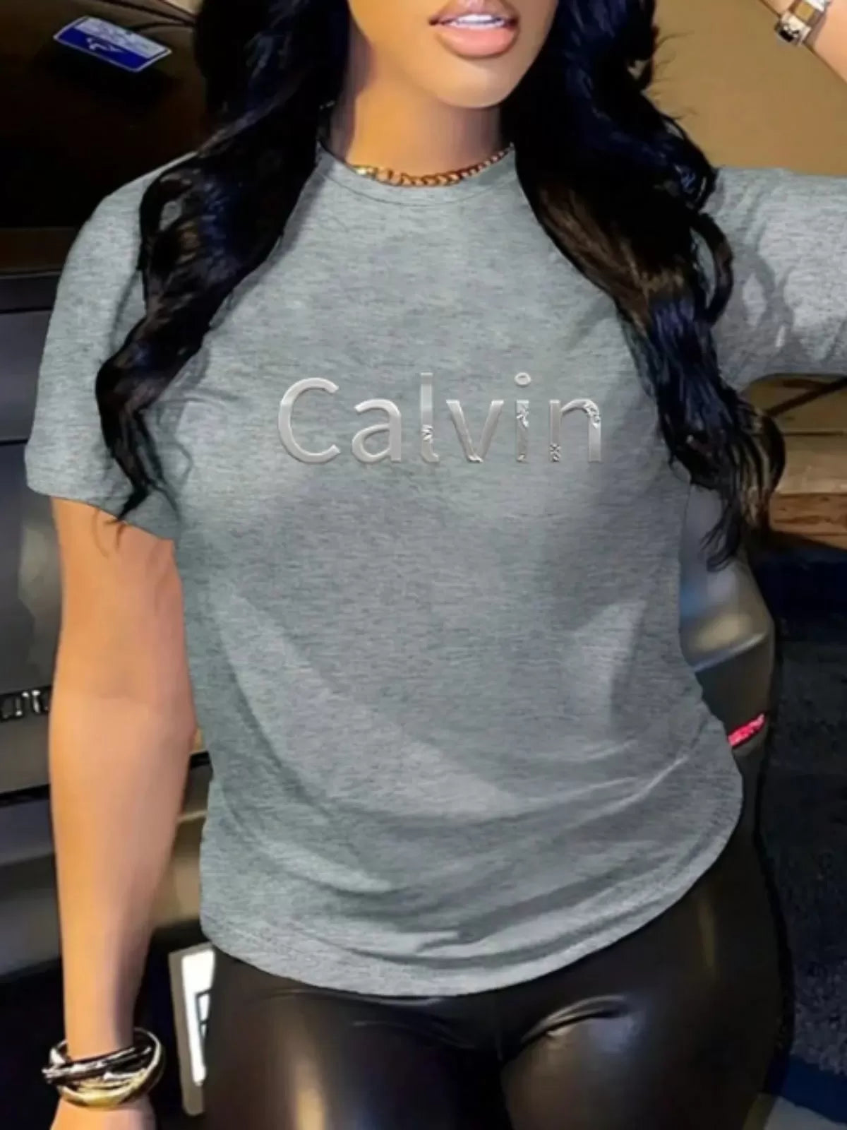 Letter Round Neck Regular T-shirt