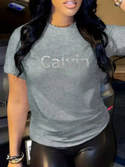 Letter Round Neck Regular T-shirt