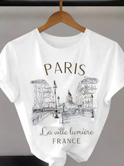 Letter Round Neck Short Sleeve T-shirt