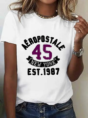 Letter Round Neck Regular Sleeve Short Sleeve T-shirt