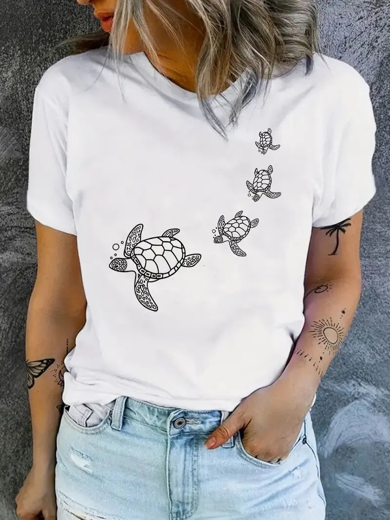 Letter Round Neck Regular Sleeve Short Sleeve T-shirt