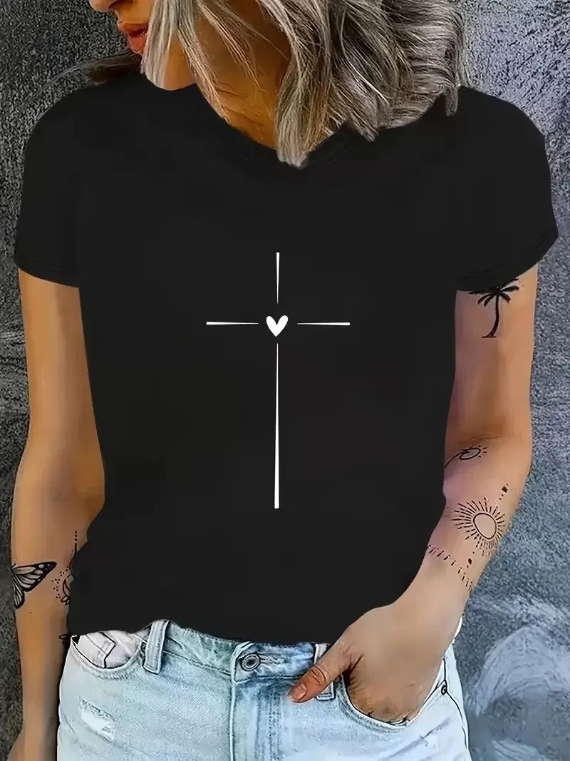 Letter Round Neck Regular Sleeve Short Sleeve T-shirt