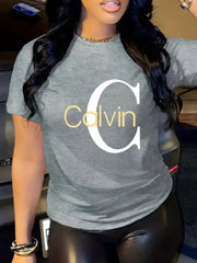 Letter Round Neck Regular Sleeve Short Sleeve T-shirt