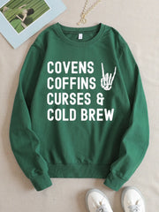 Halloween Letter & Skull Hand Print Round Neck Sweatshirt