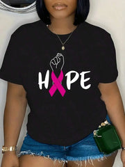 Letter Breast Cancer Awareness Day Hope Round Neck T-shirt
