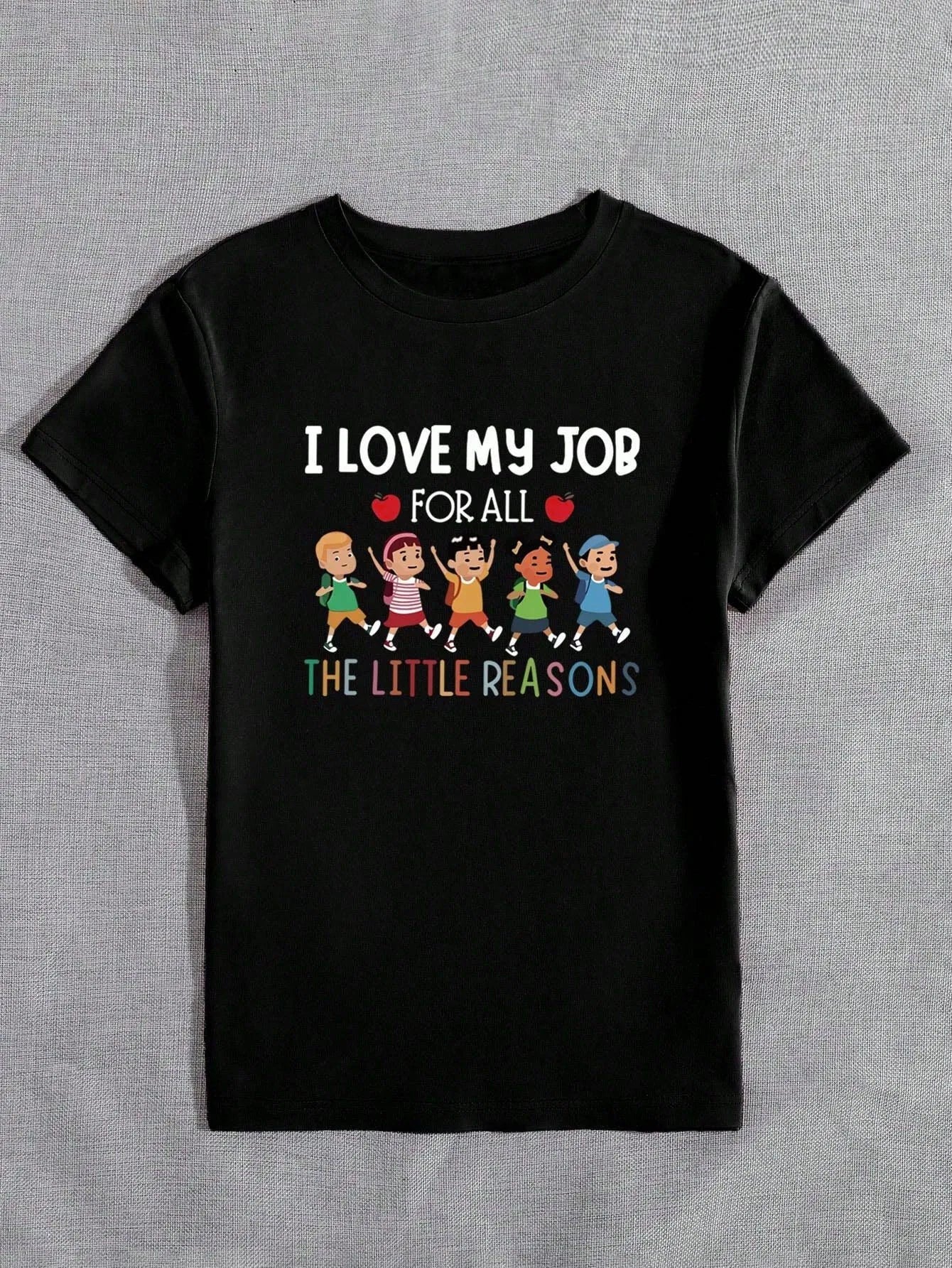 Slogan I Love My Job Figure Graphic Round Neck T-shirt