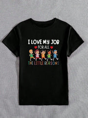 Slogan I Love My Job Figure Graphic Round Neck T-shirt
