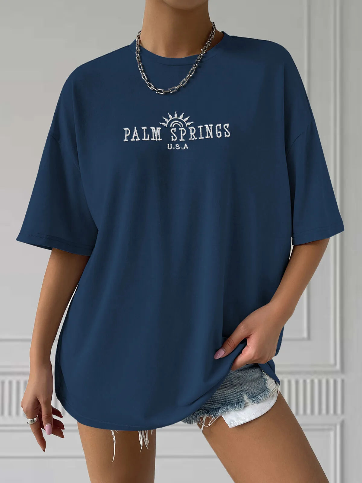 Sun & Letter Graphic Drop Shoulder T-shirt