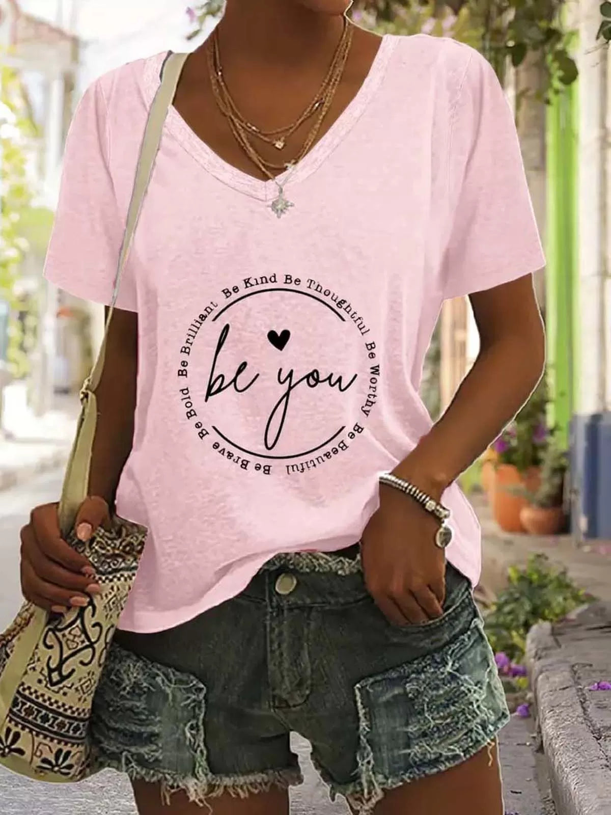 Letter V-neck Regular Sleeve Short Sleeve Regular T-shirt