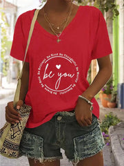 Letter V-neck Regular Sleeve Short Sleeve Regular T-shirt