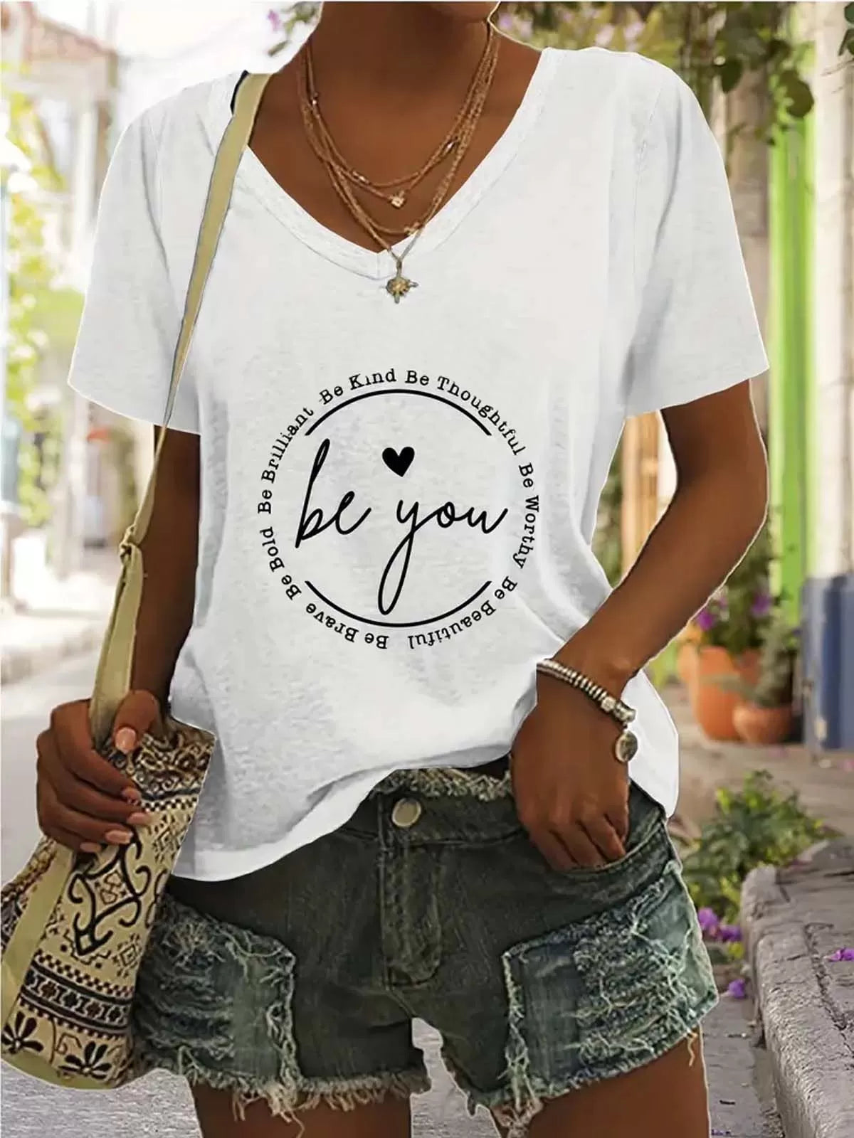 Letter V-neck Regular Sleeve Short Sleeve Regular T-shirt