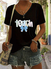 Letter V-neck Regular T-shirt