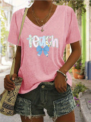 Letter V-neck Regular T-shirt