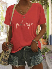 Letter V-neck Regular T-shirt