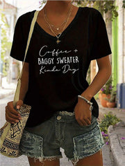 Letter V-neck Regular T-shirt