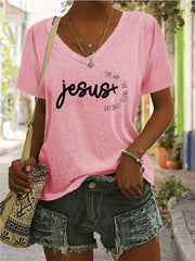 Letter V-neck Regular T-shirt