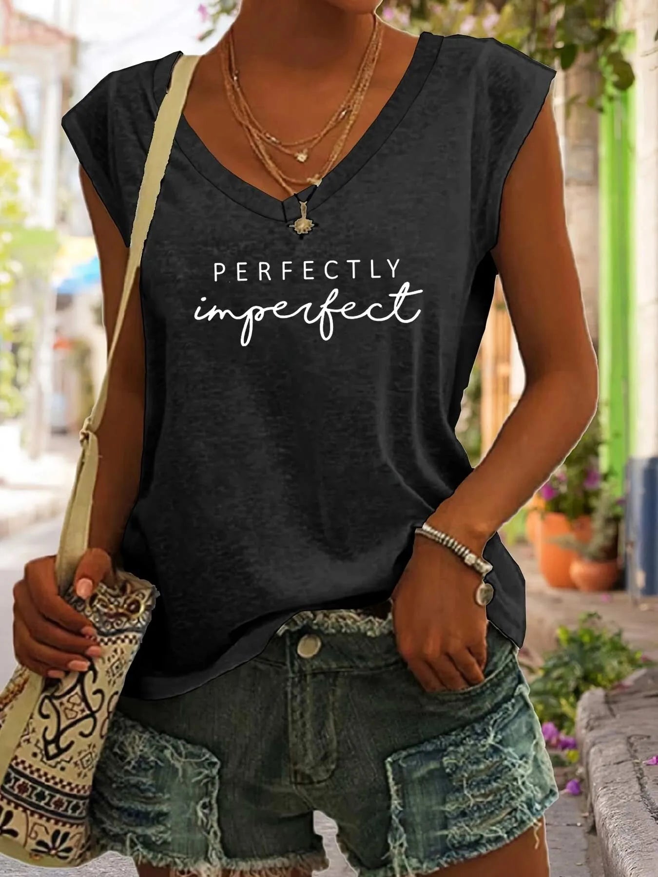 Letter V-neck Tank