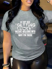 LUCKY Letter Round Neck Regular Sleeve Short Sleeve Regular T-shirt