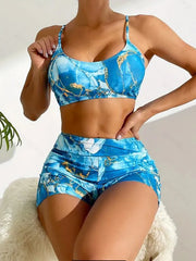 Marble Print Backless Medium Rise Bikini