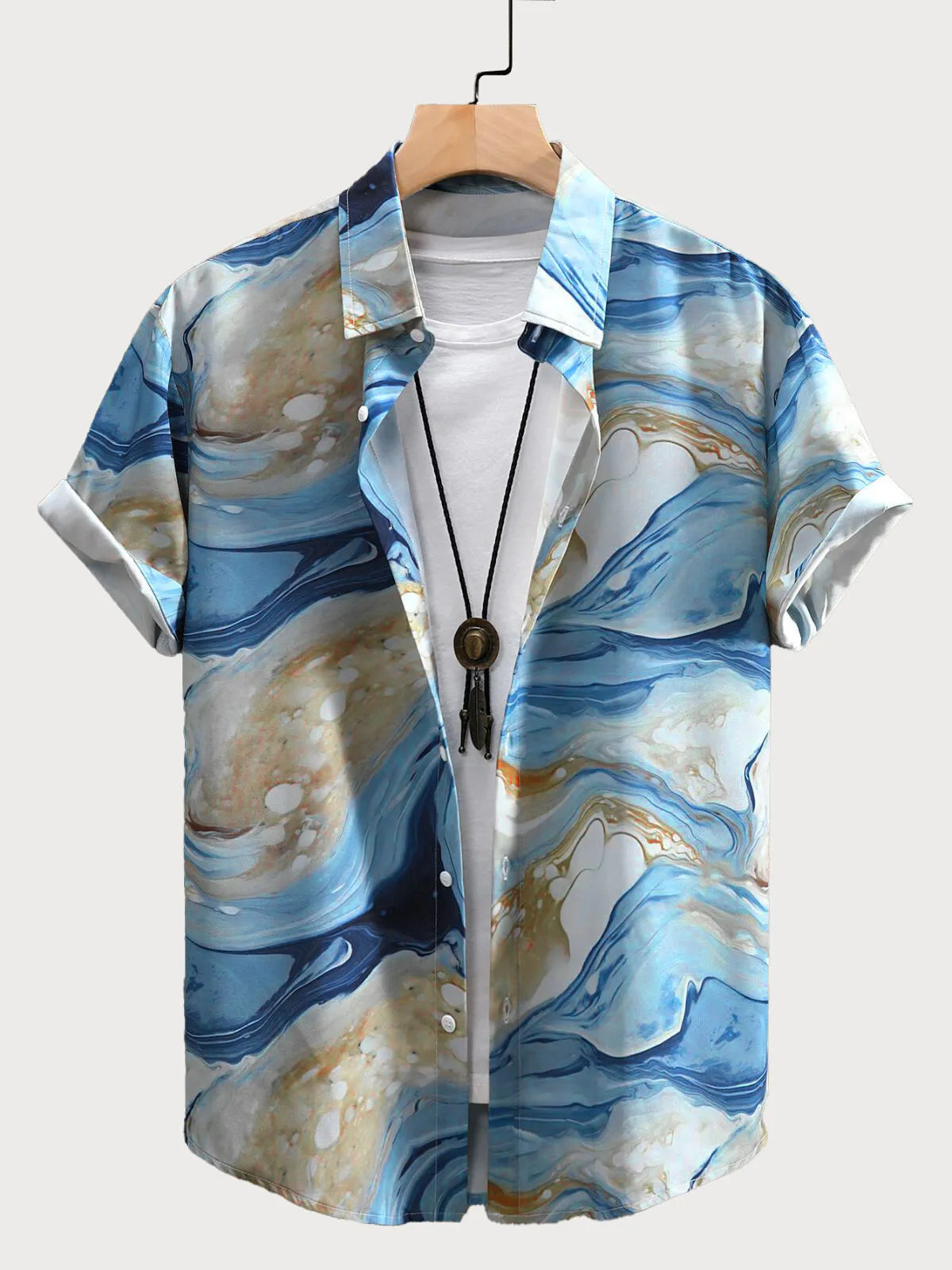 Marble Print Button Lapel Regular Shirts