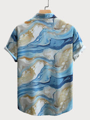 Marble Print Button Lapel Regular Shirts