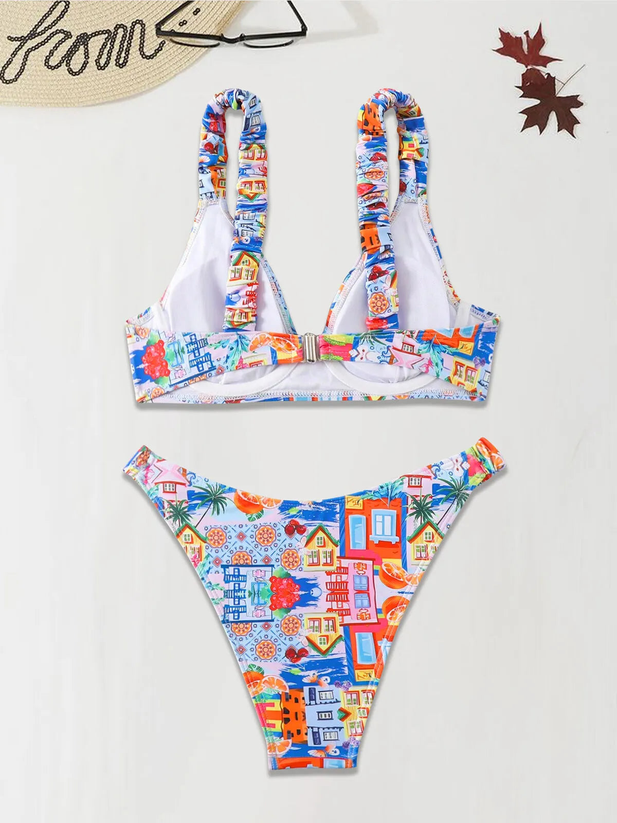 Graphic Medium Rise Spaghetti Strap Bikini 