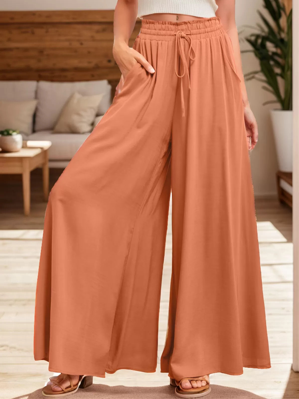 Medium Rise Palazzo Pants