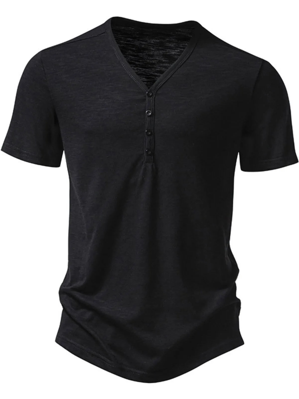 Men Solid Casual V-neck Henley T-shirt