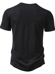 Men Solid Casual V-neck Henley T-shirt