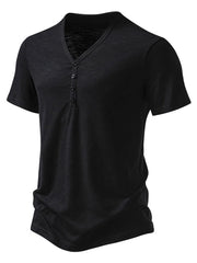Men Solid Casual V-neck Henley T-shirt